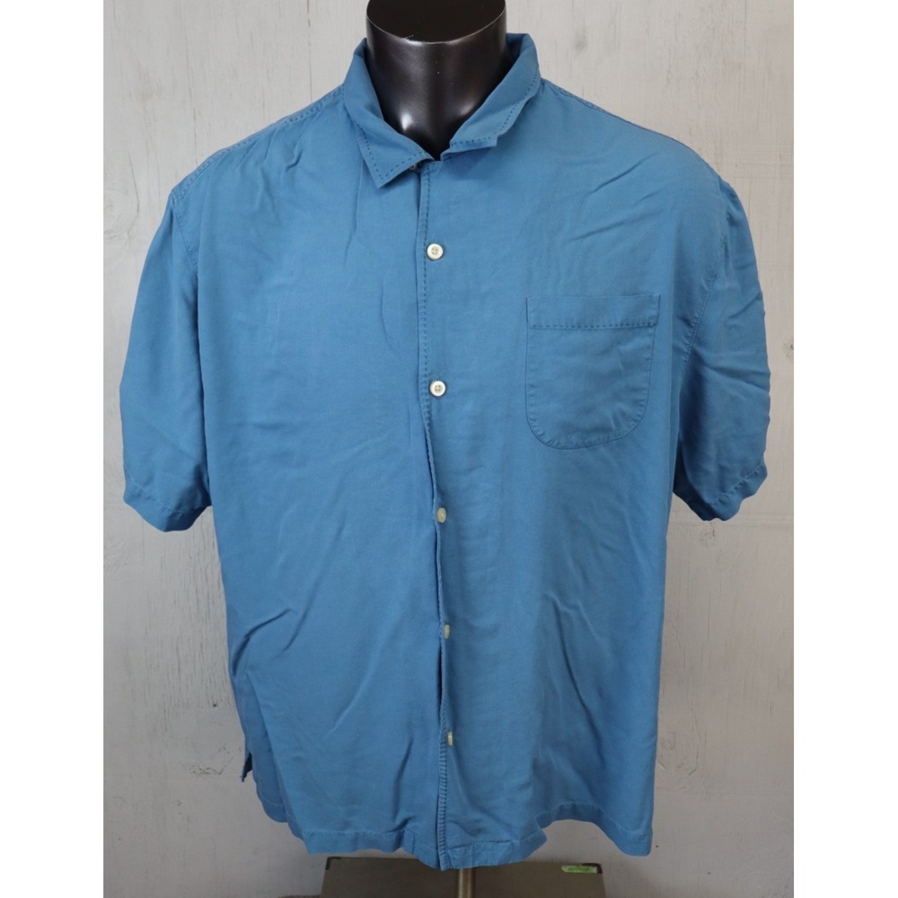 Tommy Bahama‎ Short Sleeve Button Up Blue Shirt Silk Mens Size XXL Original Fit
